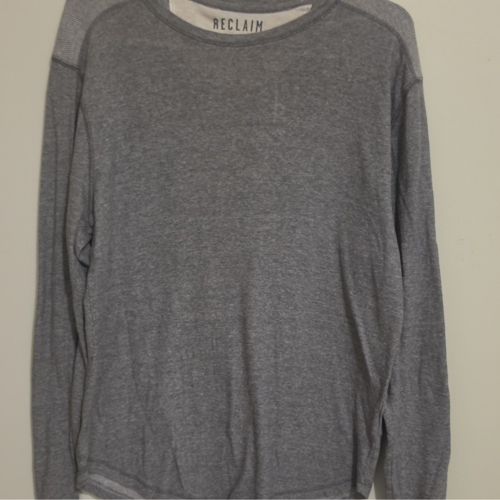 Reclaim Men's L Solid Knit Crewneck Pullover Sweater Gray Long Sleeve